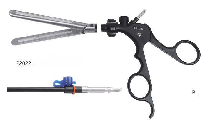 Кишковий затискач, «вікончатий» атравматичний (вставка 360 мм, оболонка, ручка), обертальний 360 град V-тип, діаметр 5 мм, довжина 330 мм, довж браншів 40 мм